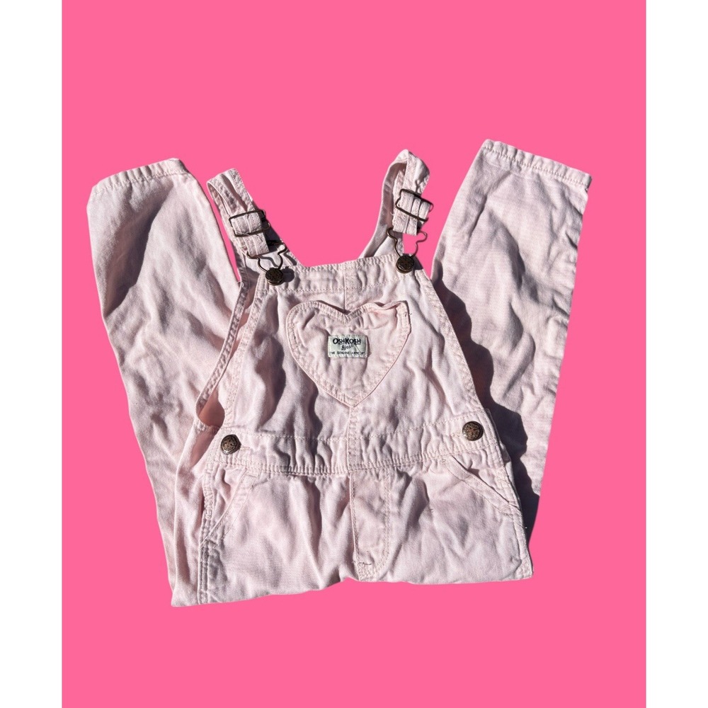Oshkosh B'Gosh Toddler Girls Pink Overalls Heart Pocket Size 4T - Picture 2 of 3